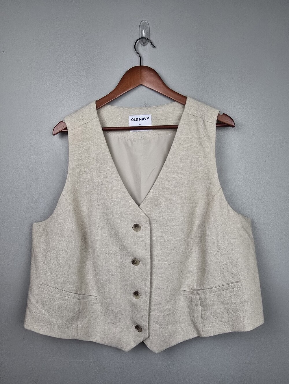 Academia Linen Blend Button Up Blazer Cream Women Size 2X Business Casual Office